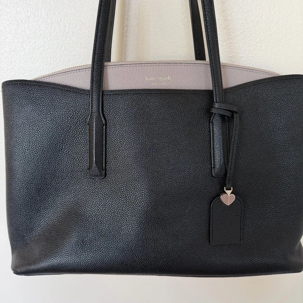 KATE SPADE Margaux Large Satchel Tote Crossbody In Black Warm Taupe